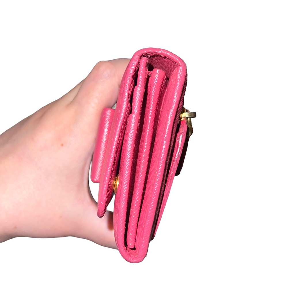 Prada Saffiano Lux Bow Flap Leather Wallet - Peonia Pink - Picture 9 of 16